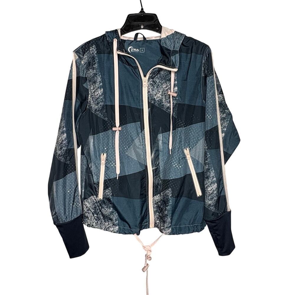 Zyia Radical Bomber Patchwork Full Zip Hooded Windbreaker Jacket Size Small